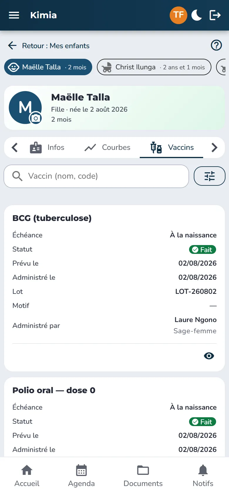 Carnet vaccinal de l'enfant