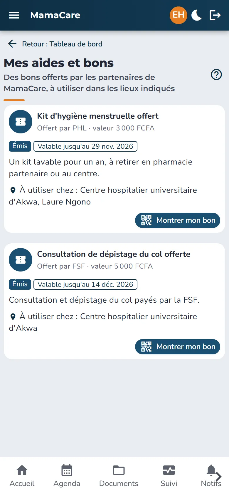 Mes aides et bons