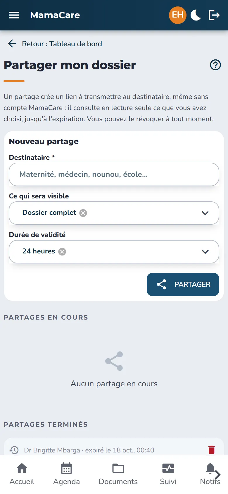 Partager mon dossier