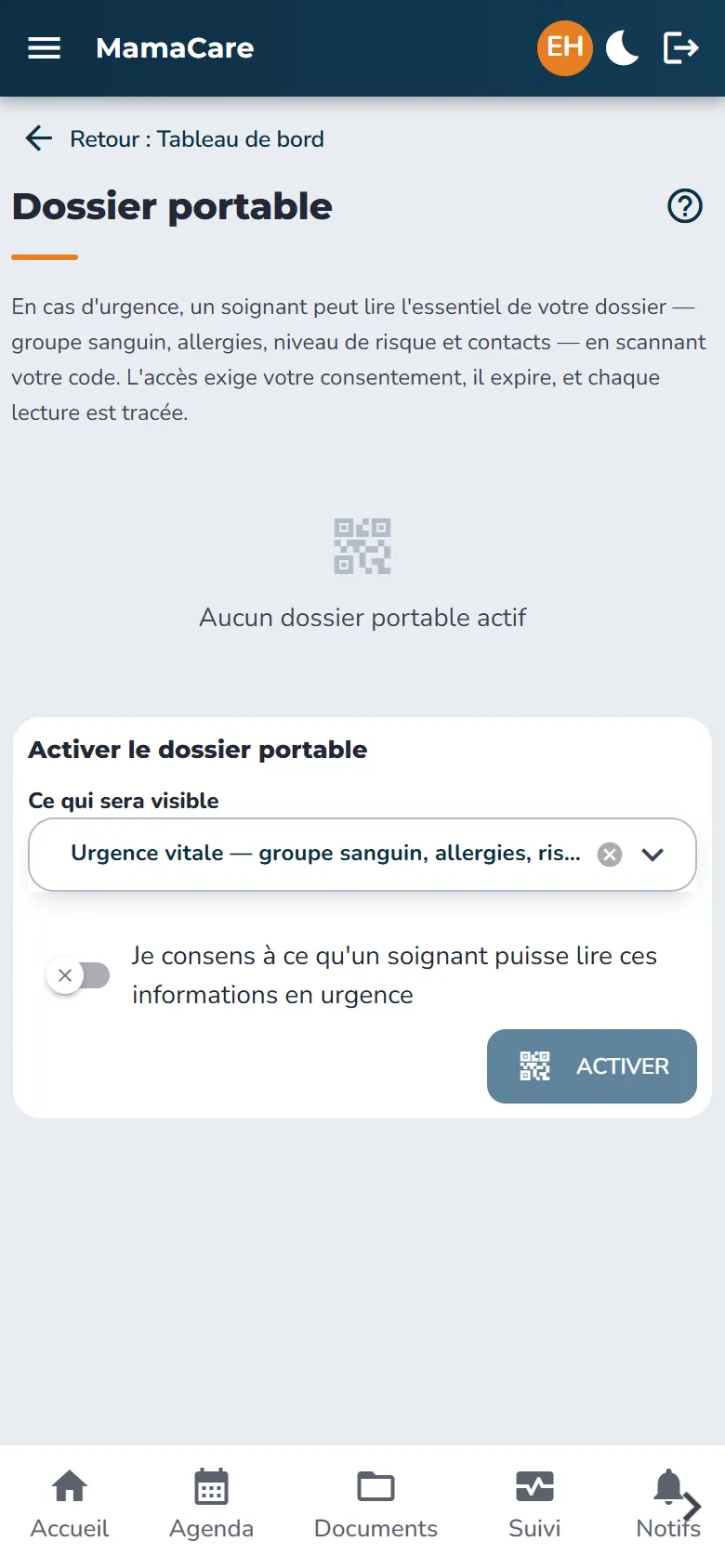 Dossier portable par QR code